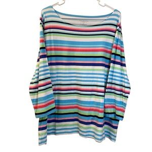 Talbots Striped Top Jersey Rounded Neckline 3/4 Sleeves White Blue Pink WM SZ 3X